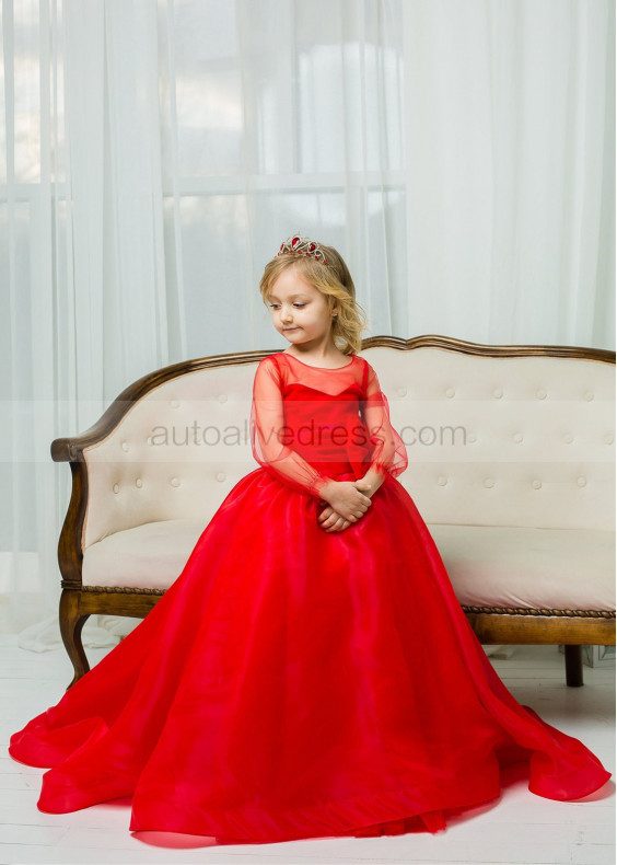 Long Sleeves Organza Formal Flower Girl Dress